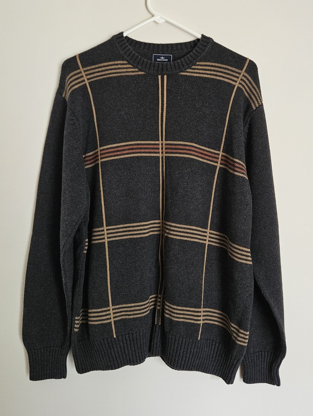 Like-New! Dockers Men's 100% Cotton Striped Sweater in Charcoal Grey: Size XL
